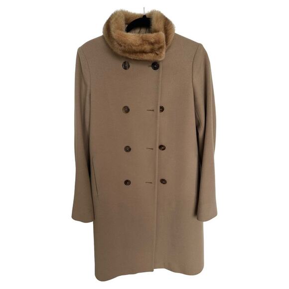 Vintage Jil Sander Wool Coat size DE 36 Camel w/ Fur Collar Double Breasted - Picture 10 of 10